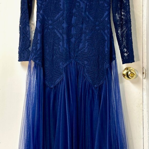 Midnight Blue Tadashi Shoji Designer Gown - Picture 1 of 4